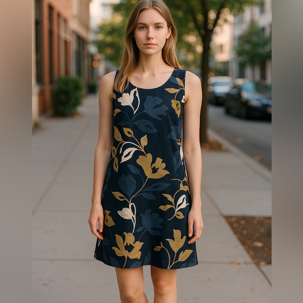 Banana Republic Women's Sleeveless Blue Floral Embroidered Sheath Dress Size 10